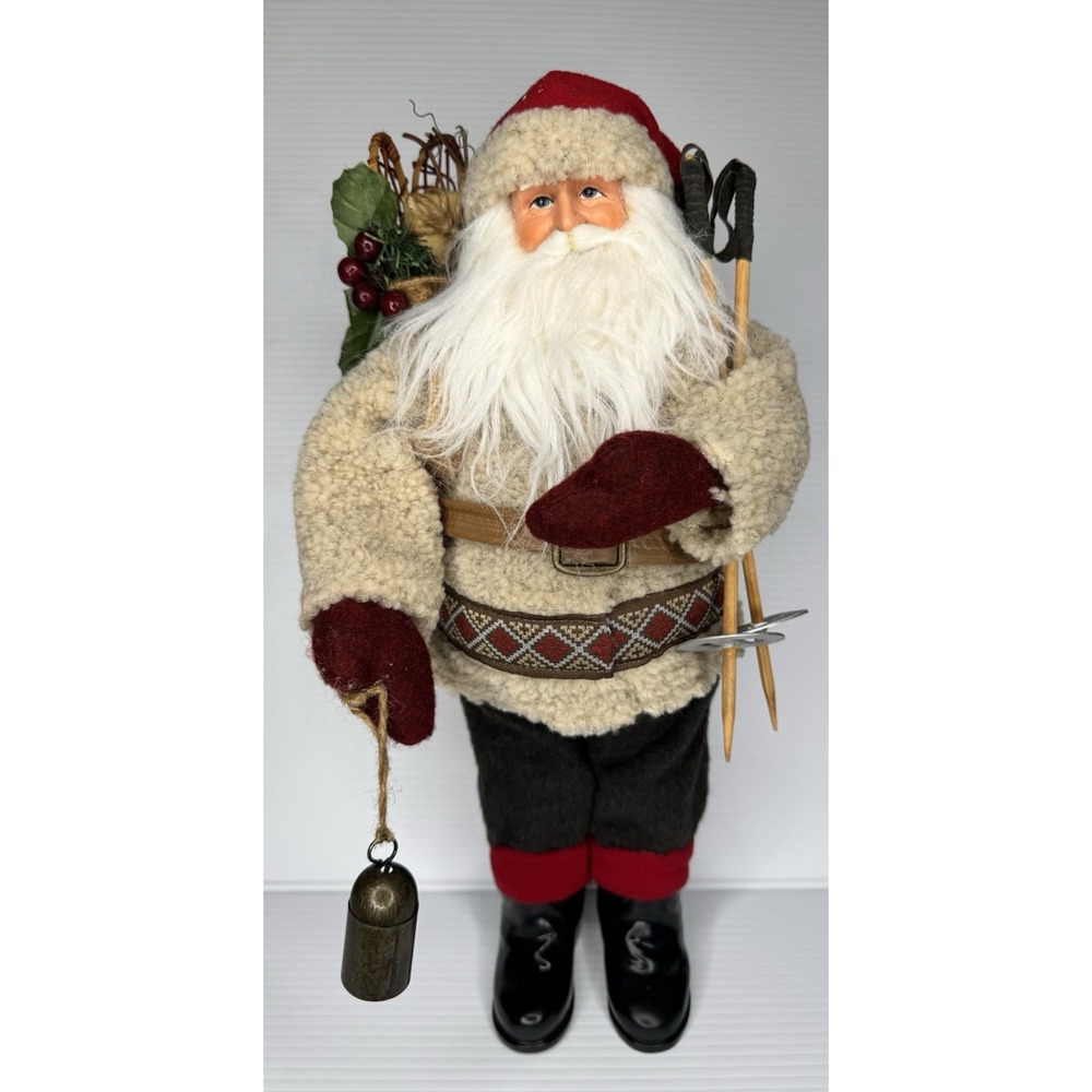 17" Alpine Large Santa Claus Ski Poles Bell Rustic Woodland Christmas Decor